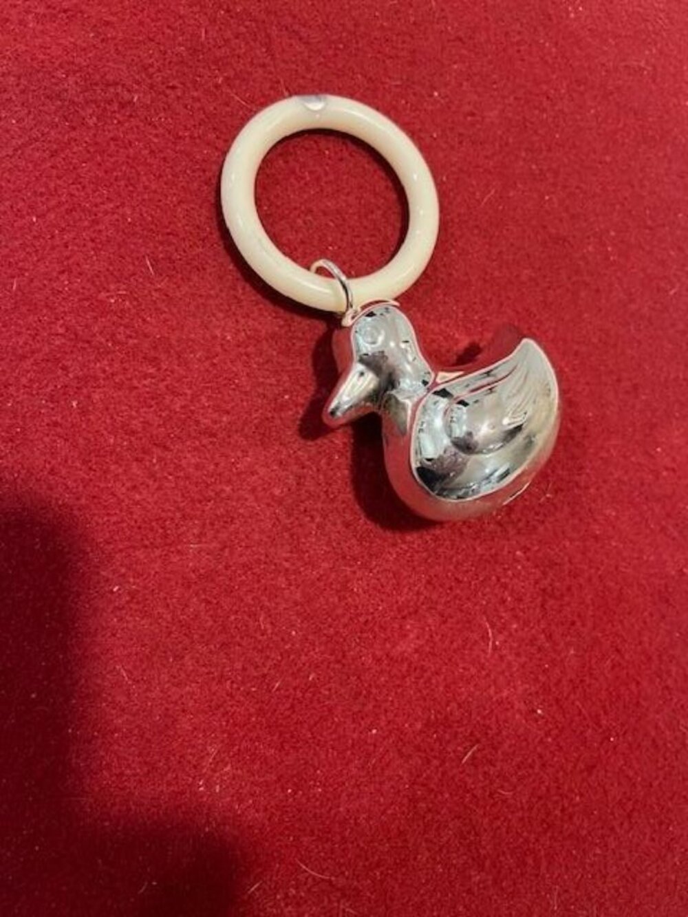 Silver Plated Duck Rattle on Pacifier Ring/A Brand New Inventory Boxed Baby Toy - Picture 5 of 6